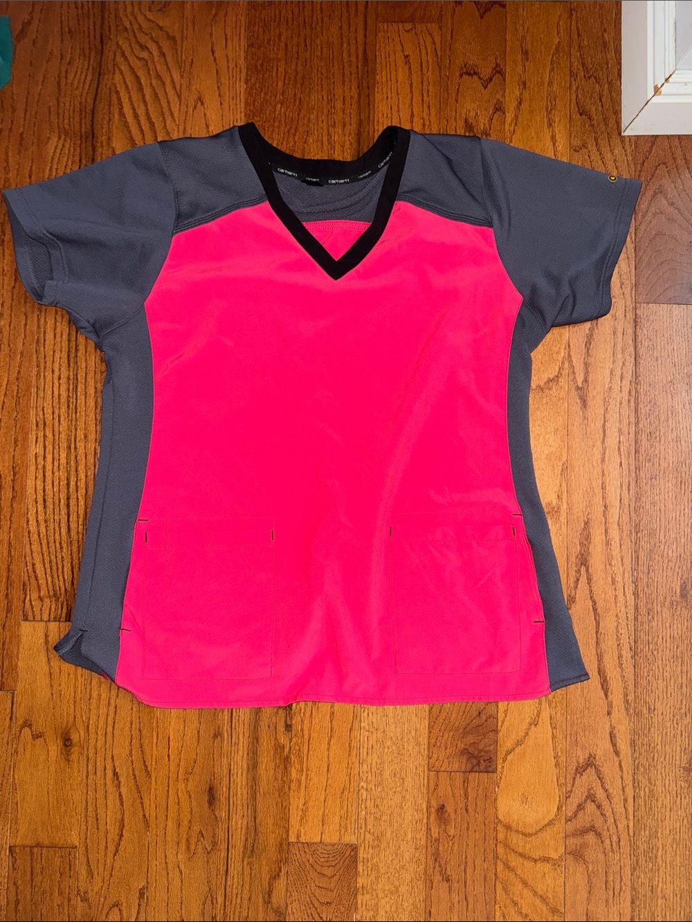 Carhartt Women's scrub Top in Hot Pink and Gray